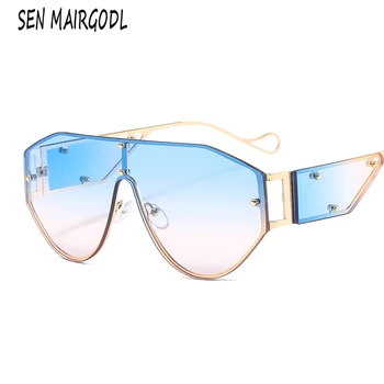 Zīmola Dizainere Luksusa ovāls Punk saulesbrilles sievietēm, vīriešiem 2020. gadam Metāla modes izgriezums, Saules brilles Vintage zelta rāmis sarkans brilles UV400