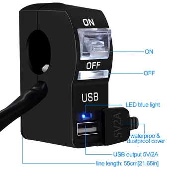 Universālo Motociklu USB uzlādēšana 12V vienu USB uzlādes pieskarieties ar indikatoru fiksēto slēdzi Auto Piederumi