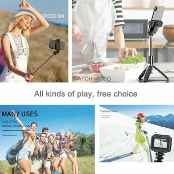 Pagarināt Bezvadu Selfie Nūju Statīvs No Nerūsējoša Tērauda Viedtālrunis Sevi Stick Ar Bluetooth Remote Salokāms Monopod Iphone