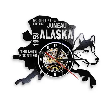 Alaska Suņu Nakts Gaismas ASV Pilsētas Siluetu Vinila Ieraksts Nightlight Pulkstenis Vairāku Krāsu LED Zīme ar Tālvadības
