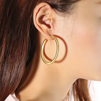 Vnox Zelta Toņu Nerūsējošā Tērauda Stīpas Auskari Sievietēm Street Wear Earings Matēts Virsma Moderns Brincos