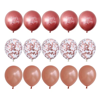 15pcs Rose Gold Metāla Iespiesti Happy Birthday Lateksa Balonu Konfeti Chrome Baloni Puse, Kāzu Jubilejā, Dekoru Baloon