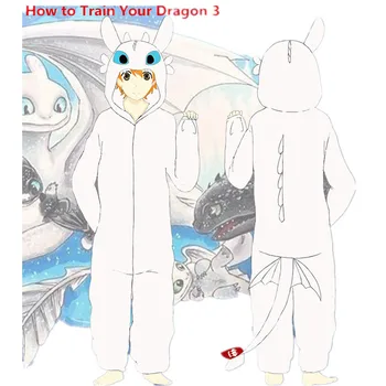 Karikatūra Kā Train Your Dragon 3 Cosplay Kostīms Baltā Gaisma, Dusmas Bezzobaina Bērniem Pieaugušo Pidžamu Peldmētelis Jumpsuit Sleepwear Jaunas
