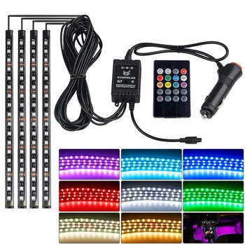 Auto Interjera Multicolor LED Lentes RGB Auto RGB Atmosfēru Grīdas Gaismas, Skaņas Sensors un Tālvadības pults Dekoratīvas Neona Gaismas