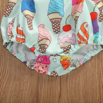 Vasaras Cute Baby Toddler Meitenes Zēni 0-18M Kombinezonus saldējums Drukāt Ruffles bez Piedurknēm Backless Jumpsuits