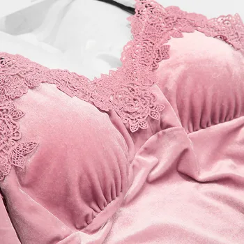Sieviešu Samta Pidžamas Komplekts 4 Gabals 2020 Rudens Ziemas Seksīgas Mežģīnes, Garā Apakšveļa, Drēbes Miega Valkāt Bikses Sleepwear Pijamas Nightdress