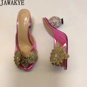 Sexy sandales sieviešu kristāla vizuļi ziedu dekori dimanta augstiem papēžiem 