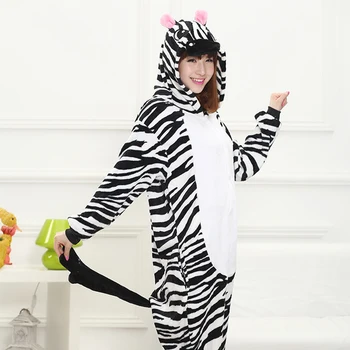 Anime Kigurumi Zebra Onesie Pieaugušām Sievietēm Sleepwear Kostīmu Dzīvnieku Bat Flaneļa Pidžamas Ziemā Silts Zaudēt Mīksto Cosplay Pyjama