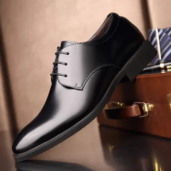 Augstuma palielināšana 6cm Vīriešiem Kleitu kurpes patiesu Oxford Ādas kurpes Brūnā, Melnā Kāzu Uzņēmējdarbības Kurpes Vīriešiem Lifts Derby Kurpes