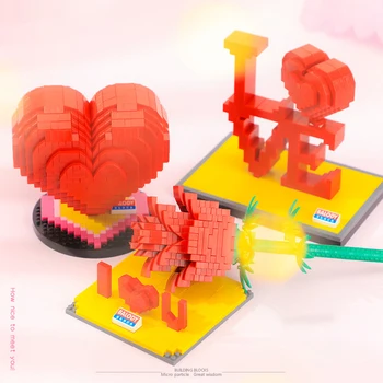 3 stilu cienītāji patīk sarkanas rozes celtniecības bloki mikro daļiņas Valentīna Diena atzīšanās izglītības rotaļlietas, dāvanas