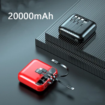 20000mAh Mini Power Bank Iebūvēts USB C Tipa Kabeli Portatīvo Lādētāju Xiaomi iPhone 11 pro Samsung S10 S20 Akumulatora Poverbank