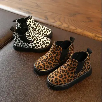 Bērnu leopards, sniega zābaki, zēniem, kokvilnas meiteņu zābaki ziemas Martin zābaki mazulis, bieza, silta neslīdoša kokvilnas apavi