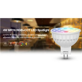 Miboxer FUT104 MR16 4W RGB + PKT LED prožektoru gaismā viesistaba, ēdamistaba, guļamistaba apgaismojums