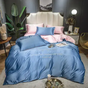 Mazgāt zīda gultas komplekts ērtiem pakaišiem king size mājās, guļamistabā gulta segtu tīrtoņa krāsu sega segtu duvet cover set 4 gabali
