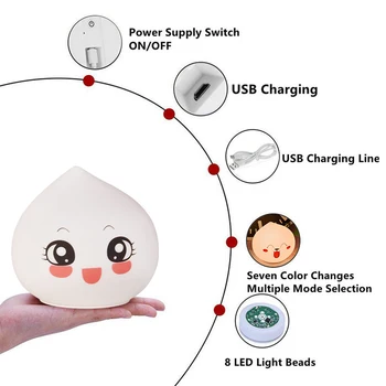 Silikona Nakts Gaismas Pieskārienu Sensoru Kontroles USB Powered LED Piliens forma, Lampas Bērni, Bērnu Bērni, Gultas, Guļamistabas dāvanu nightlight