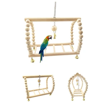 Papagaiļi Rotaļlietas Putnu Šūpoles Izmantot Kāpšanas Karājas Kāpnēm Tilta Koka Pet Papagailis Macaw Guļamtīkls Putnu Rotaļlieta ar Zvaniņiem