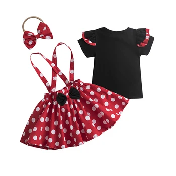 Baby Meitenes Zeķu Svārki + Kokvilnas T-krekls + Galvas Maz Meitene Vasaras Apģērbu Komplekti Gudrs Polka Punktiņi Princese Dzimšanas dienas Kostīms