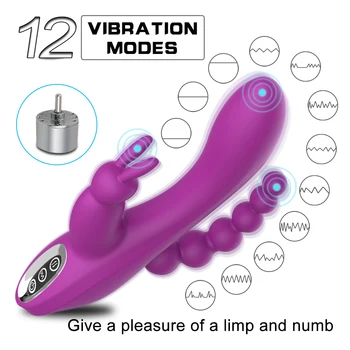 Trušu Vibrators G-spot un P vietas Anālais Vibrators Triple Līkne 12 Funkcijas Uzlādējams Clit Stimulators Dildo Vibrators Sievietēm