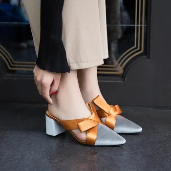 Jaunas Ielidošanas 2019 bowknot Sieviešu Čības norādīja Toe augstpapēžu Čības sieviešu Modes Dāmas sieviešu Kurpes zapatos mujer #271