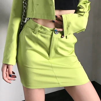 HEYounGIRL Gadījuma Neona Zīmuli Svārki Dāmas Augsta Vidukļa Mini Svārki Sieviešu Vasaras Modes Harajuku Īsi Svārki Rāvējslēdzēju Streetwear
