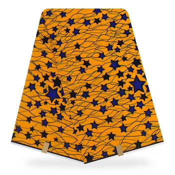 Vairumtirdzniecības vasks drukas auduma āfrikas,elegent vasks, auduma āfrikas dzelteno zvaigžņu dizaina kleitas no kokvilnas vasks, auduma