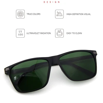 Zaļā Stikla Lēcu Klasiskās Taisnstūra Rāmi Saulesbrilles Vīriešiem Melnās Saules Brilles Vīriešu Zīmola Dizainere UV400 Mens Eyewear Spring Kāju