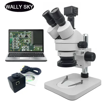 Rūpniecības Trinokulara Stereo Mikroskopu 7X-45X Tālummaiņas Mikroskopa LED Ring Light 5MP USB Digitālā Kamera Okulāru PCB Pārbaudes