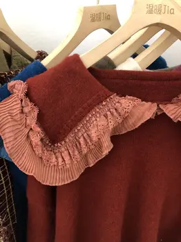 EBAIHUI Mežģīnes, mežģīņu Trikotāžas Džemperis Sievietēm Rudens Ziemas Mīksts Džemperis Puff Piedurknēm 2020. Gadam, Modes Preppy Stils Pulovers Dāmas 2020