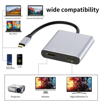 USB C Tipa Rumbu Ar Dual 4K HD HDMI-saderīgam Maksas Ports USB-C Docking Station Adapteris Atbalsta Dual-Screen Displeju MacBook