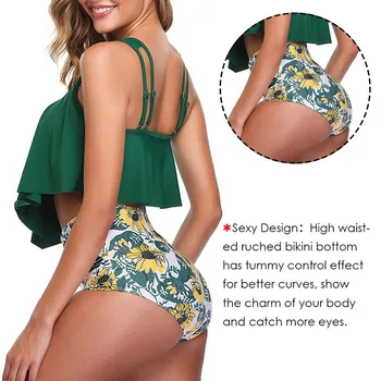 Lus Lieluma Sievietēm Swimwears Bikini 2019 Retro Sexy Savirmot Bikini Komplekts ar Ziedu Drukāt Tankini Push Up Peldkostīms Mujer peldkostīms