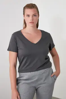 Trendyol 100 Kokvilnas Single Jersey V-veida Kakla Pamata Trikotāžas T-Krekls TWOSS20TS0129