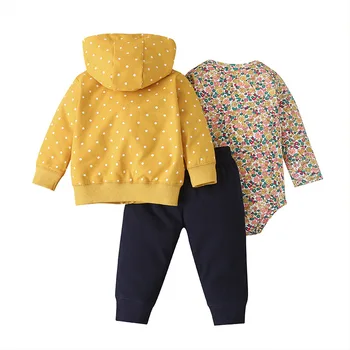 Jaundzimušo Gadījuma Kokvilnas, 3 gabals, kas Toddler Bodysuit + Kapuci Mētelis + Bikses Meitene Rudens Un Ziemas 0-2 gadu Apģērbi