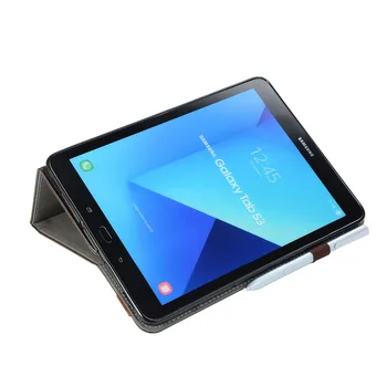 Puse Īstas Ādas Magnēts Smart Case Stāvēt, Rokas Siksniņa, atmiņas Kartes Vāciņu Būtiska Samsung Galaxy Tab S3 9.7 T820 T825 SM-T820 SM-T825