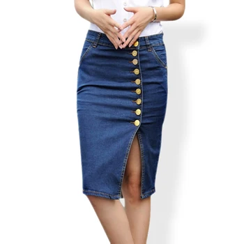 Plus lieluma džinsa svārki dāma seksīgi džinsi, svārki 3XL zīmuli svārki priekšpusē pogu ikdienas stila vidū garums bezmaksas piegāde