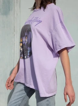 Sieviešu Drukāt Priekšā Organiskās Kokvilnas Tee Violeta Īsām Piedurknēm T-krekls