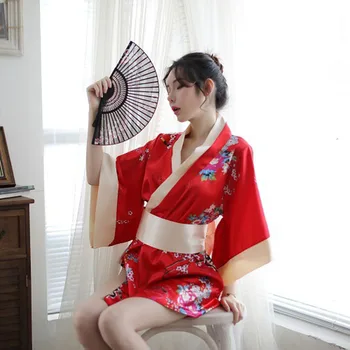 Sexy Lingerie Japāņu Kimono Cosplay Apģērbs Tradicionālā Stila Drēbes Kārdinājumam Kostīmi Pidžamas Mīksta Zīda Jostu Komplekts Sievietēm