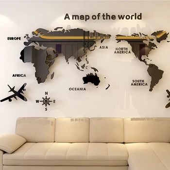 WS39 Pasaules kartē 3D Akrila cietas kristāla guļamistabas sienas ar viesistabu klasē uzlīmes birojs dekorēšanas idejas