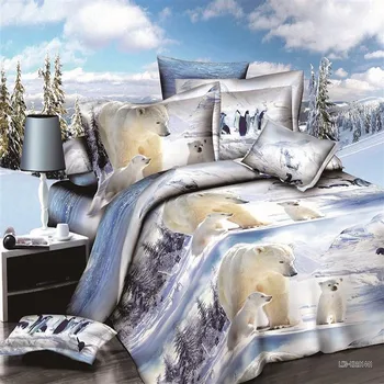 3d polar bear gultas piederumi set queen izmēra sega sedz palagu spilvendrānas gultas veļas komplekts