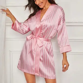 Sexy apakšveļa Sievietēm, Satin Zīda pidžamas sieviešu Svītru sleepwear Drēbes Peldmētelis sexy apakšveļa pyjama femme Plus Lieluma dropshipping@