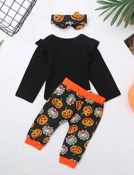 Infant Baby Meitenes Halloween Drēbes āķu Uzmavas Ķirbju Raksts Iespiests Romper ar Galvu Bikses Ikdienas Apģērbu