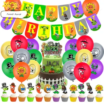32Pcs/Set Pulkvedis-puse, Augi VS Zombies Baloni ar Kūka Topper Banner Happy Birthday Bērnu Duša Puse Piegādēm Rotājumi