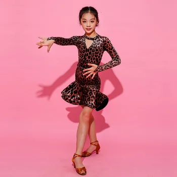 Meiteņu kleitas latin deju balles deju kleitu, rumba, samba Leopards drukāt bērniem, samba, cha cha tango svārki standarta salsa