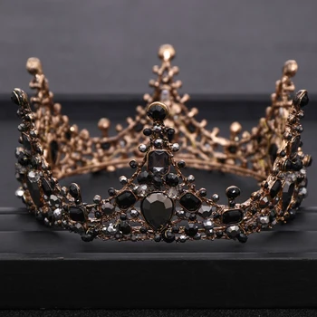 Vintage Baroka Black Rhinestone Kristāla Kronis Līgavas Tiara Karaliene Kārta Crown Princess Galvassegu Kāzu Matu Aksesuāri, Dāvanu