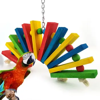 Krāsains Koka Papagailis Rotaļlietas Putnu Būris Košļājamā Bloķēt Bites Rotaļu Asari Šūpoles Beaks Ķepu Slīpēšanas par Eclectus Budgies Parakeet C42