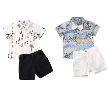 Gadījuma Toddler Apģērbu Puiku Vasaras Drēbes, Jaundzimušā Zēna Apģērbs, Sporta Karikatūra Izdrukāt T-krekls+ Šorti Uzvalki Džentlmenis Drēbes