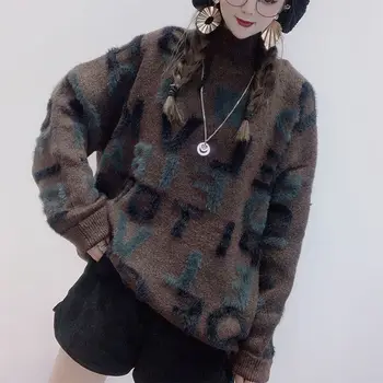 Sieviešu džemperi imitācija ūdeļu džemperis sieviešu ārvalstu stils valkāt top brīvs, rudenī un ziemā ar pusi augstu apkakli, trikotāžas
