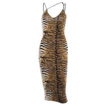InstaHot Leopard Spageti Siksnas Kleita Dāmas Bez Piedurknēm Dzīvnieku Print Backless Zīmulis Kleita Sievietēm Vasarā Sexy Gadījuma Elegants
