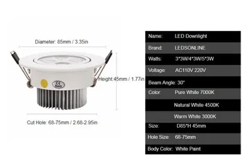 LED Downlight Regulējamas, Silti Balta Daba Balta Dzidri Balts Prožektora LED Lampas, Spot Gaismas AC85-265V 9W 12W 15W Padziļinājumā Interjera