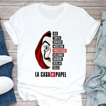 Vasaras Harajuku Sieviešu T-krekls La Casa De Papel iespiesti Hip Hop T krekls Modes Nams Papīra Sieviete baltā Tshirt ir Liela Augšu