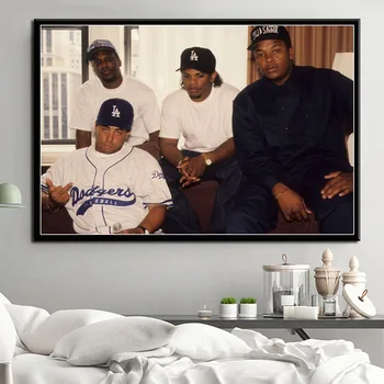 N. W. Hip Hop Rap Mūzikas Zvaigzne Ice Cube Dr. Dre Eazy-E Vecās Skolas Mākslas Glezniecība, Zīda Gleznas Plakāts, Sienas, Mājas Dekoru obrazy plakat